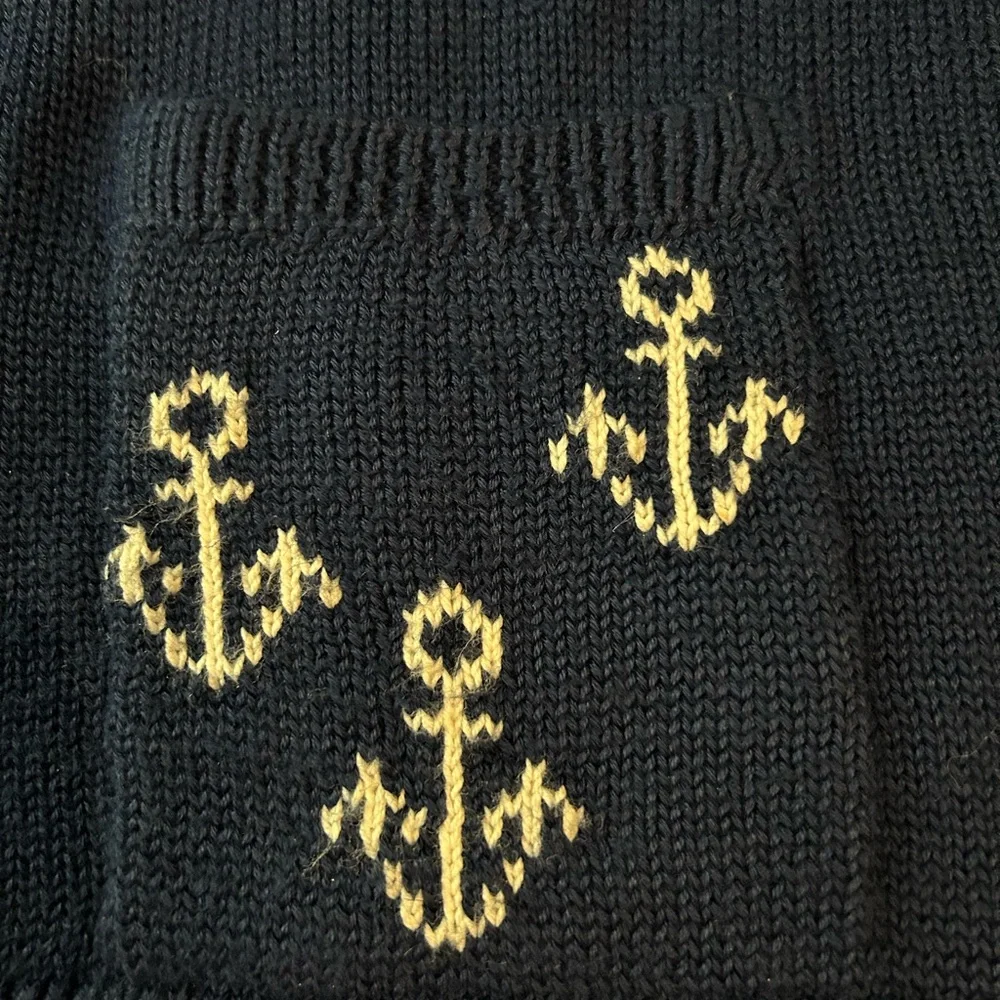 VINTAGE 90s MISO: Healthy to Wear Cotton Nautical Cardigan Sweater Navy M-L - Picture 5 of 9